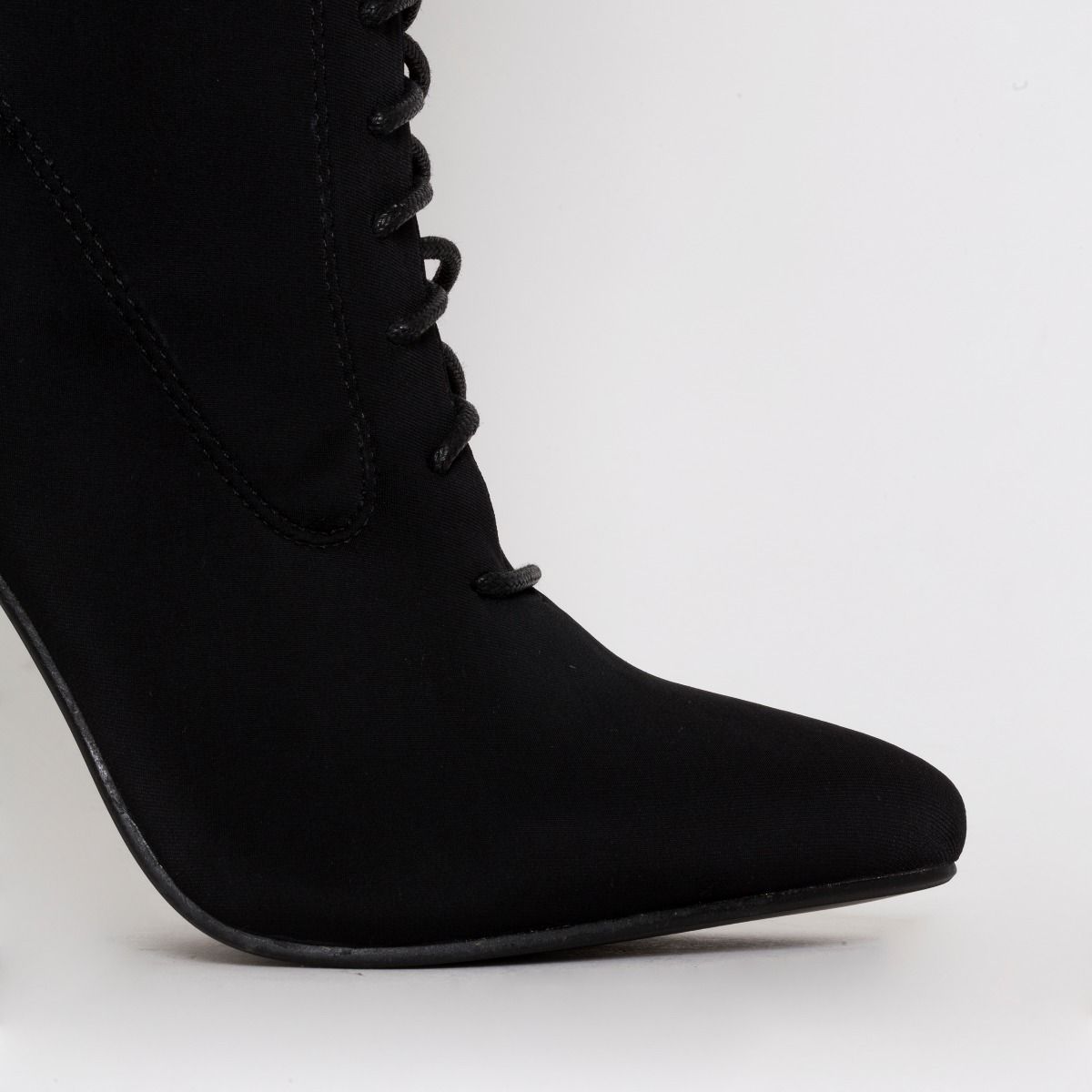 Celia Black Lycra Lace Up Pointed Ankle Boots