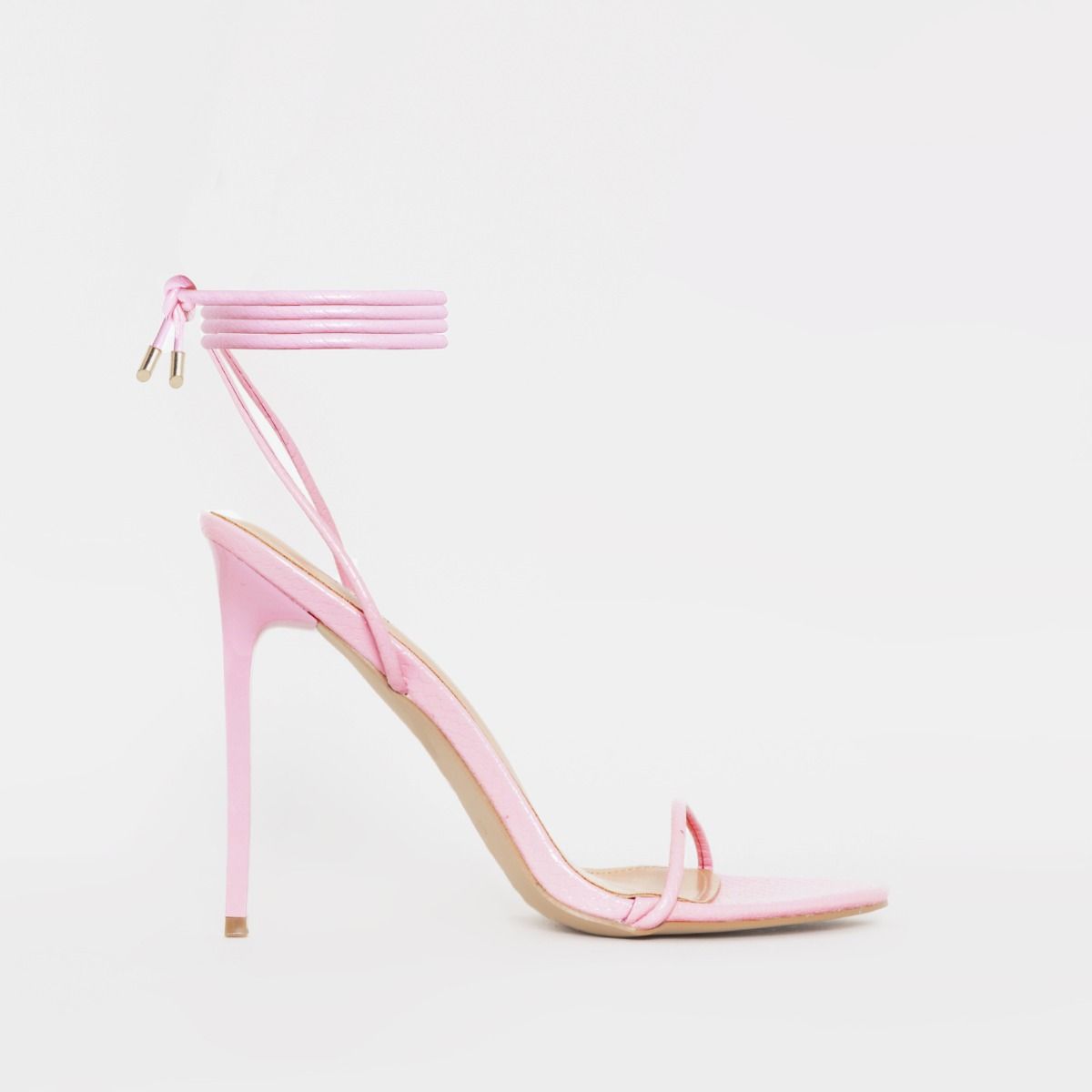 Shruti Pink Faux Snake Print Lace Up Stiletto Heels | SIMMI London