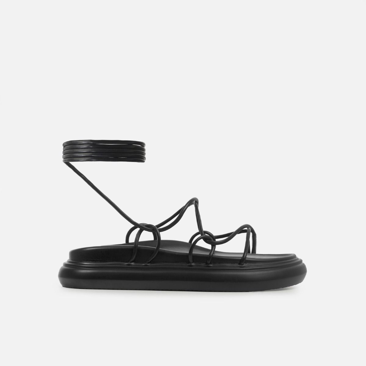 Saylor Black Lace Up Flatform Sandals | SIMMI London
