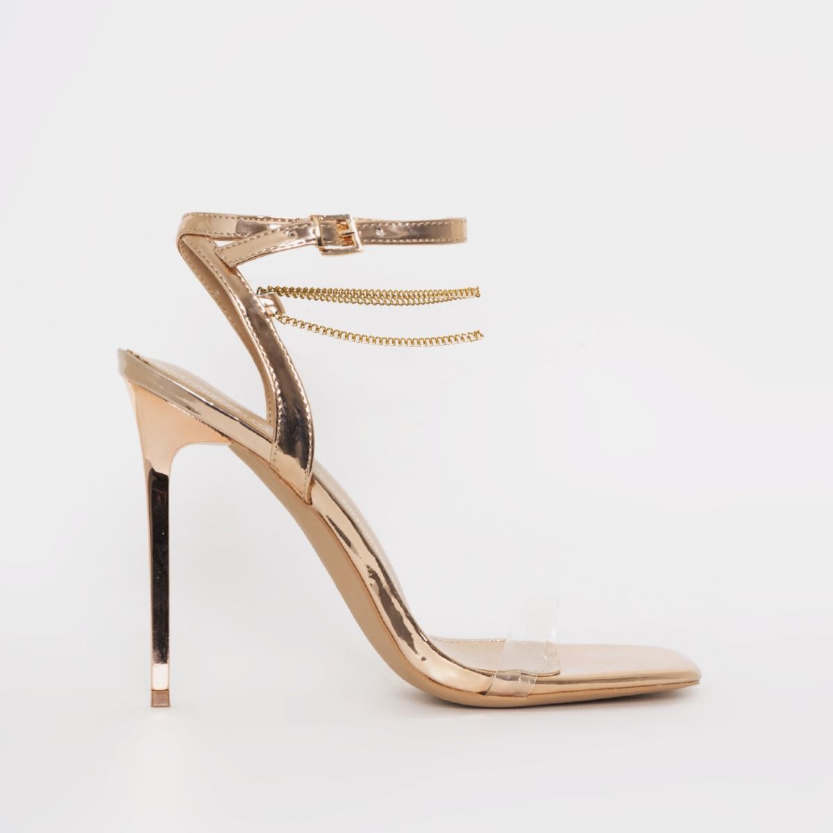 Micah Rose Gold Clear Double Chain Stiletto Heels