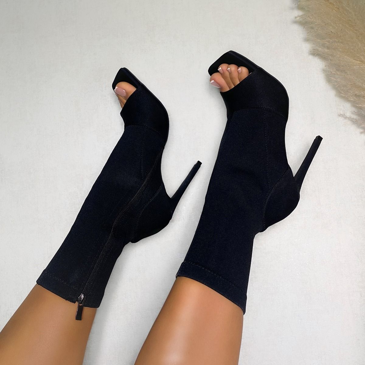 Mona Black Peep Ankle Boots