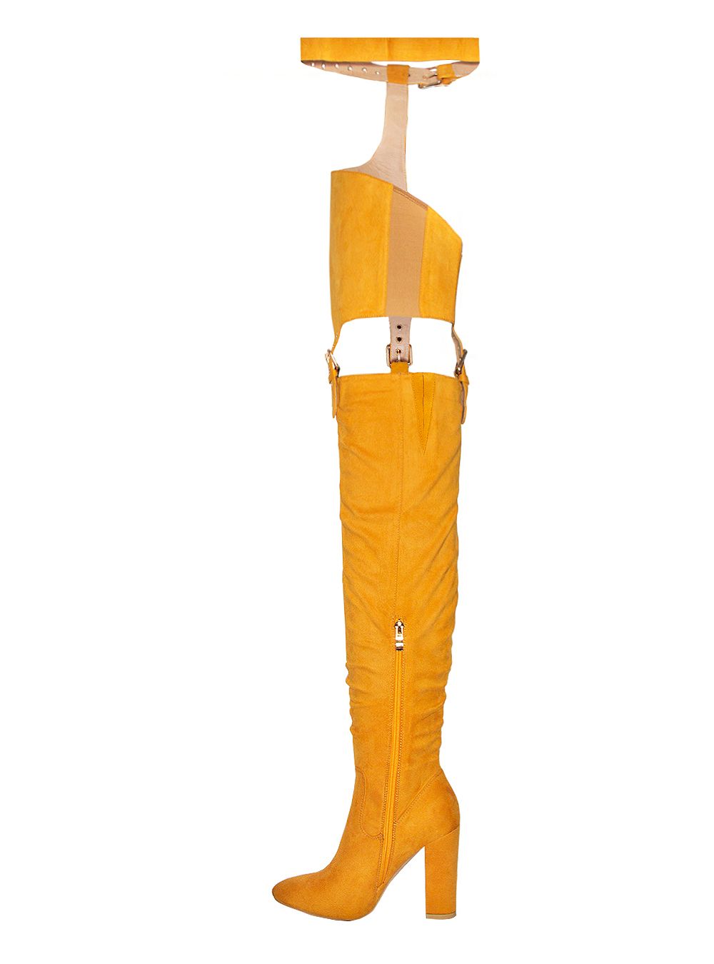 mustard color thigh high boots