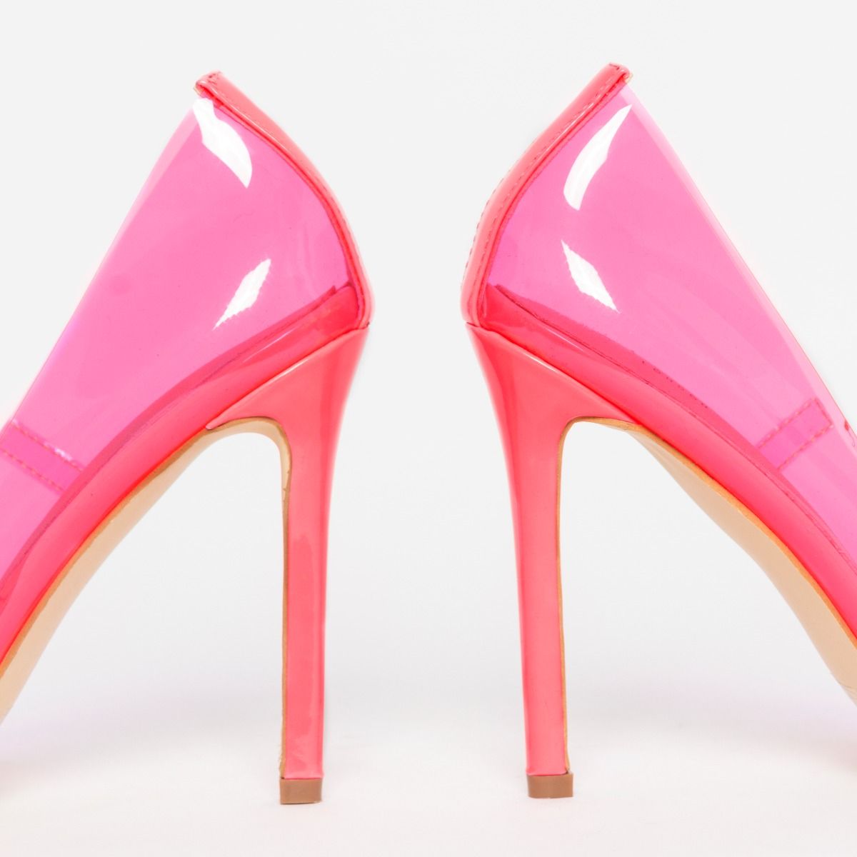 Nova Neon Pink Clear Stiletto Court Shoes