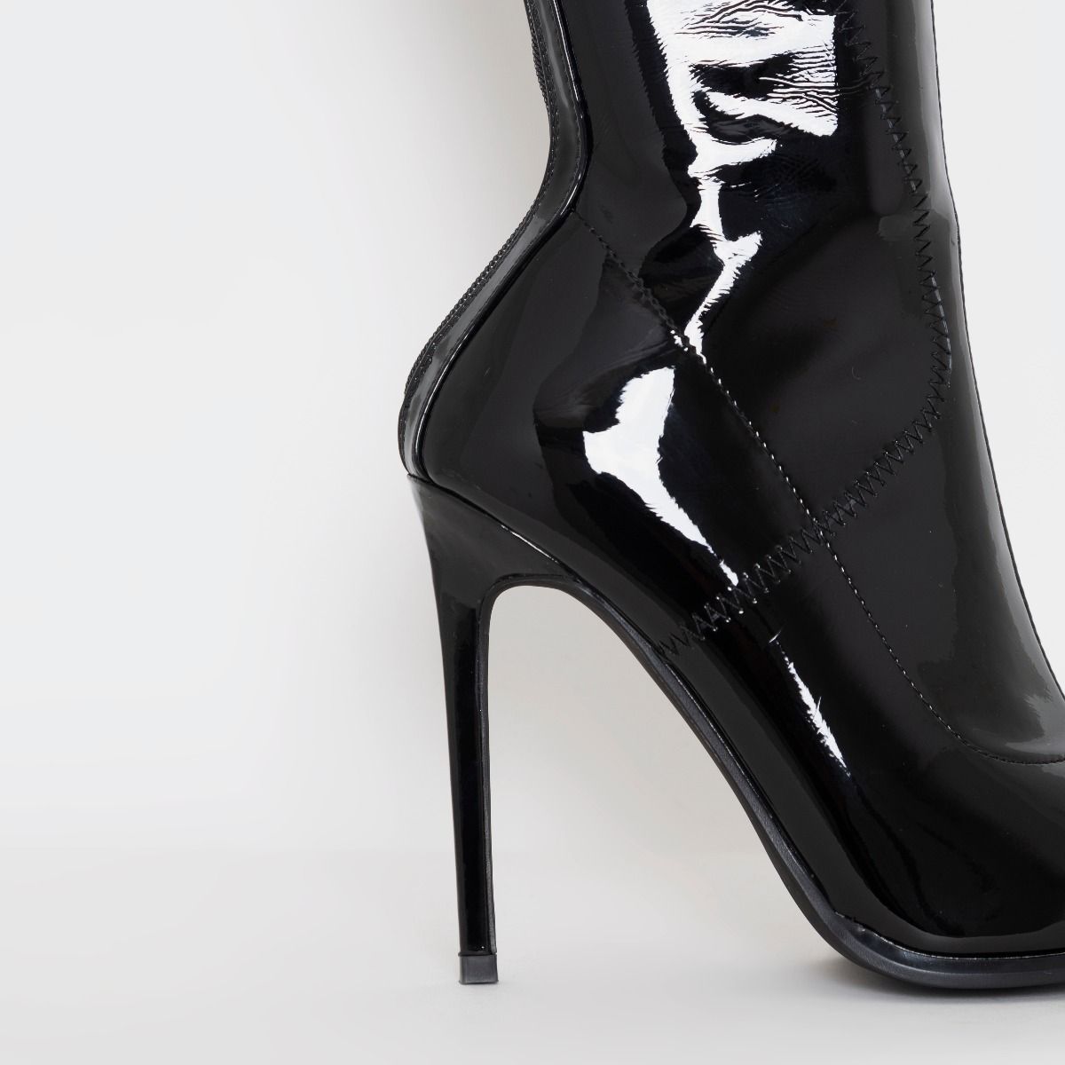 Madisson Black Patent Stretch Stiletto Knee High Boots