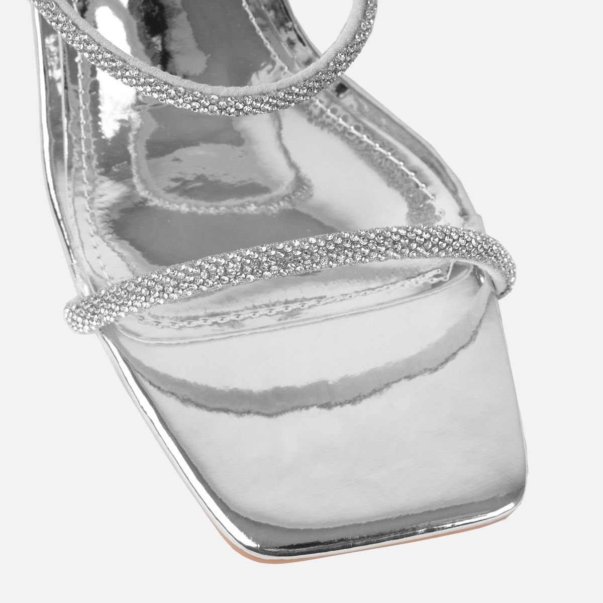 Hera Silver Diamante Block Mid Heel Mules | SIMMI London