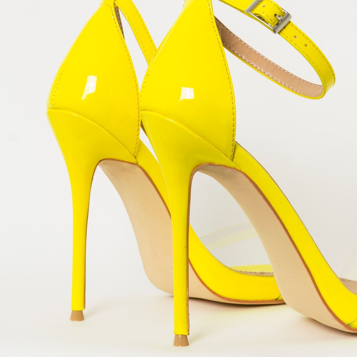 Elsie Neon Yellow Patent Barely There Stiletto Heels