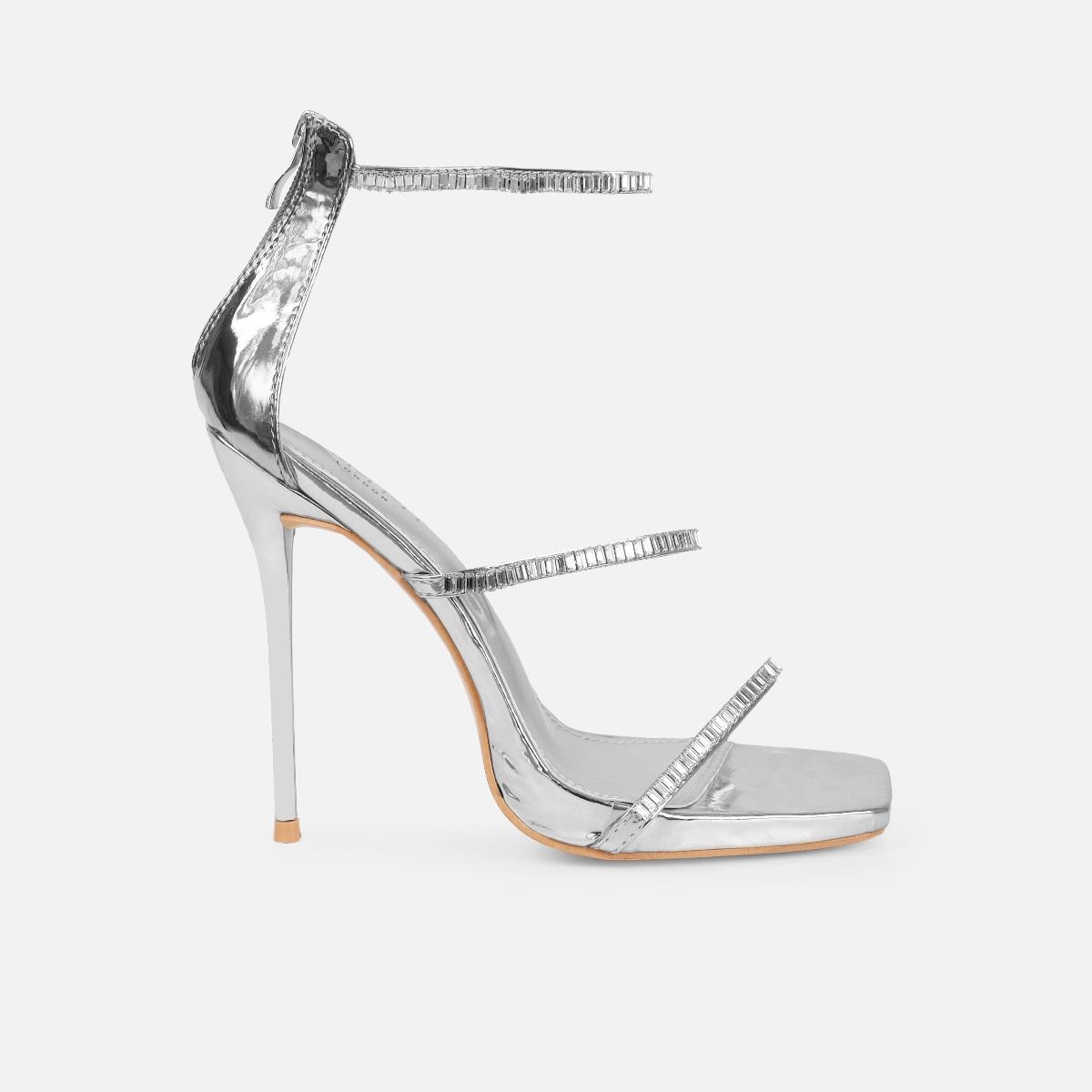 Soleil Silver Mirror Diamante Stiletto Heels | SIMMI London