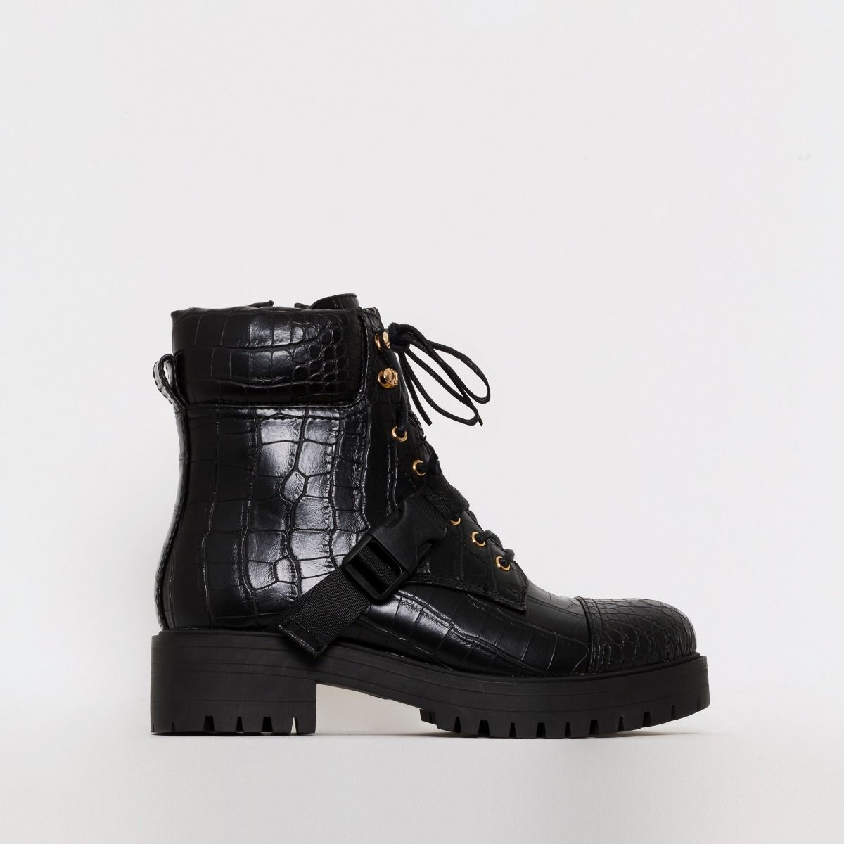 croc print lace up boots