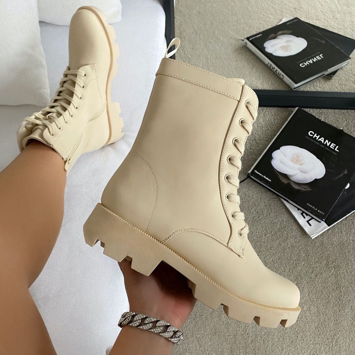 At håndtere drivende blok Tallie Beige Lace Up Ankle Boots | SIMMI London