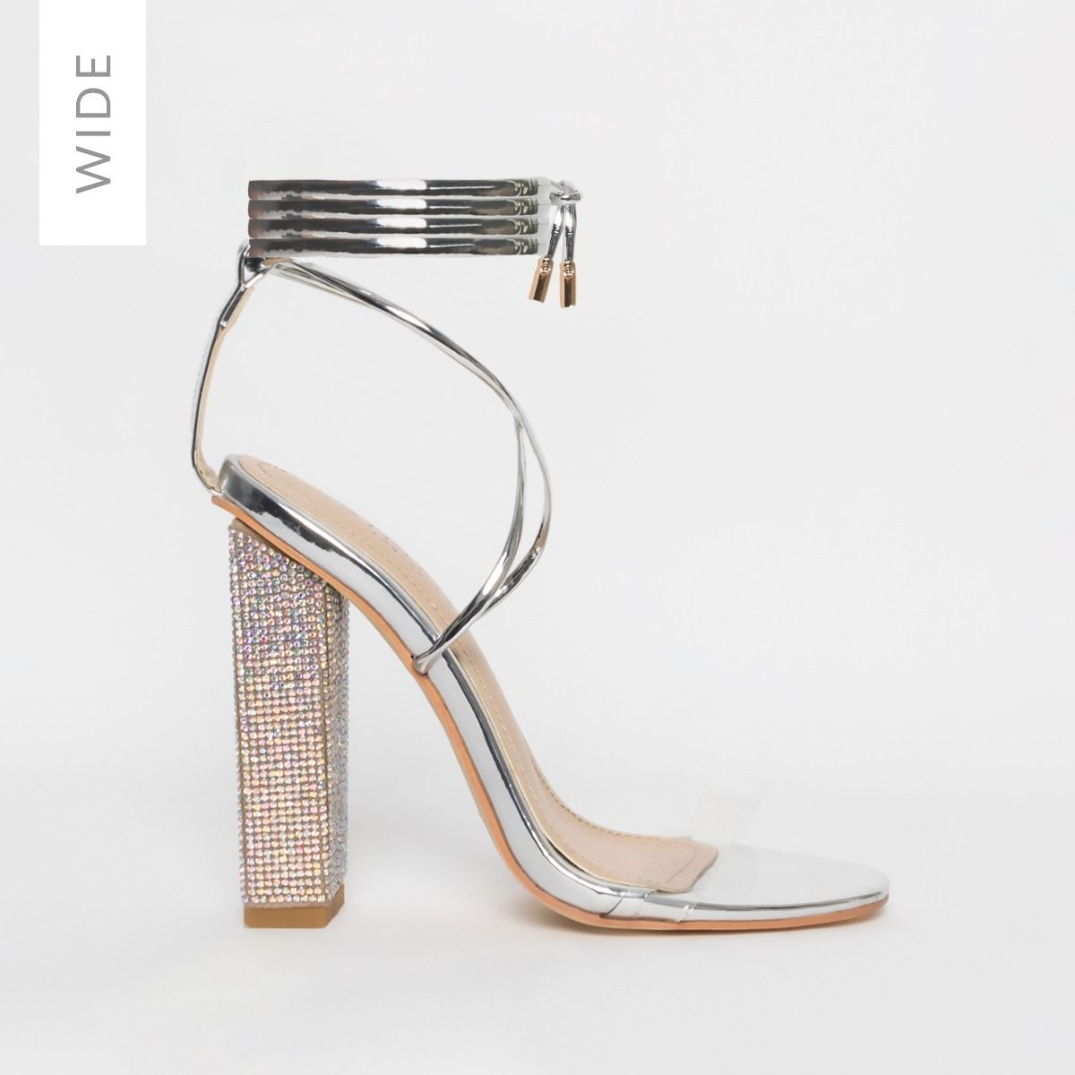 silver wide fit block heels