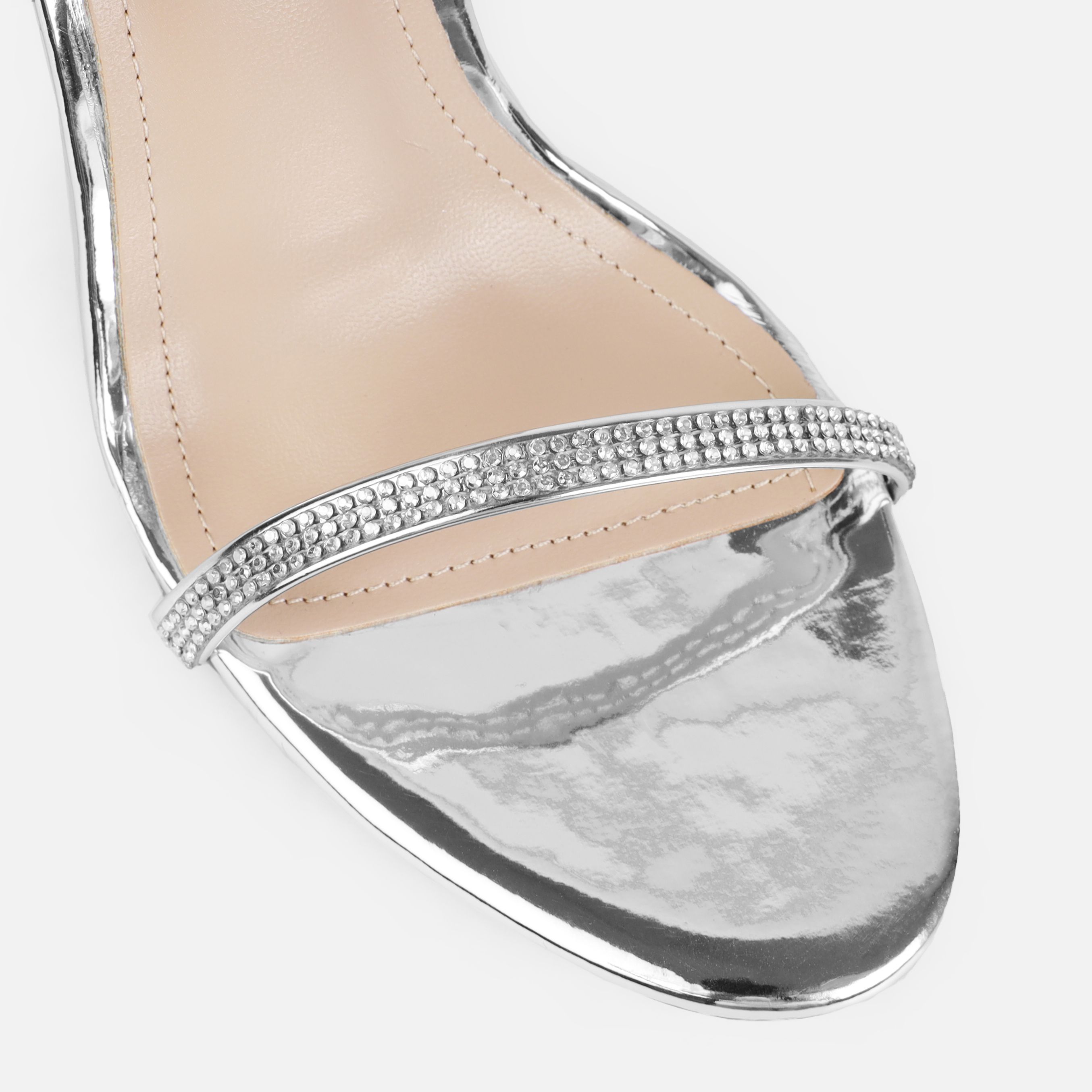 Aisha Silver Mirror Lace Up Diamante Block Heels | SIMMI London