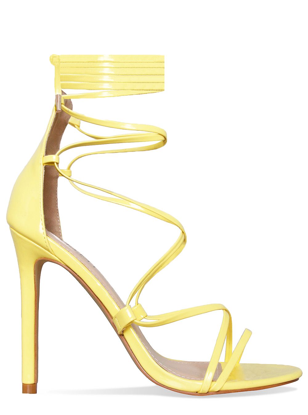 Demi Yellow Patent Lace Up Stiletto Heels