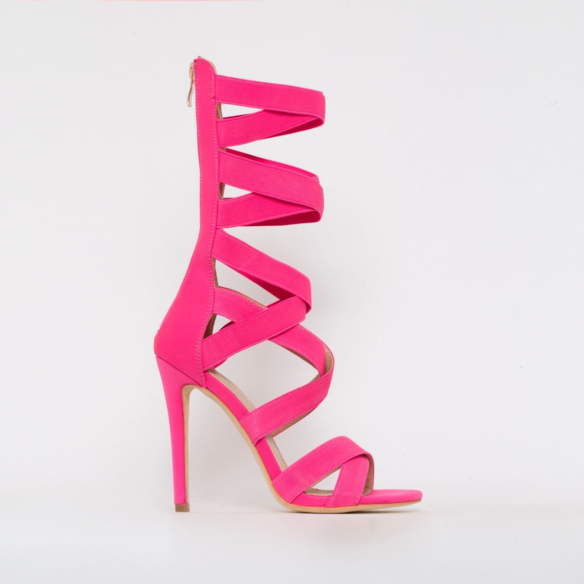 neon pink strappy heels