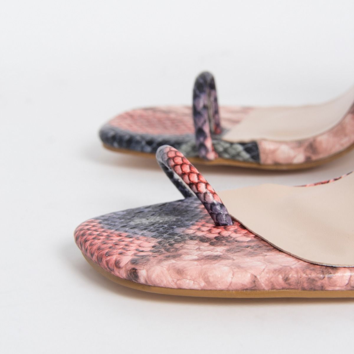 simmi vanessa snake clear detail toe loop heeled sandals