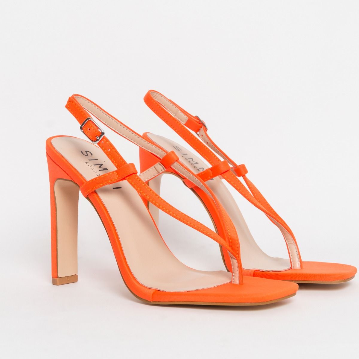 Cleo Orange Lycra Flip Flop Slim Block Heels
