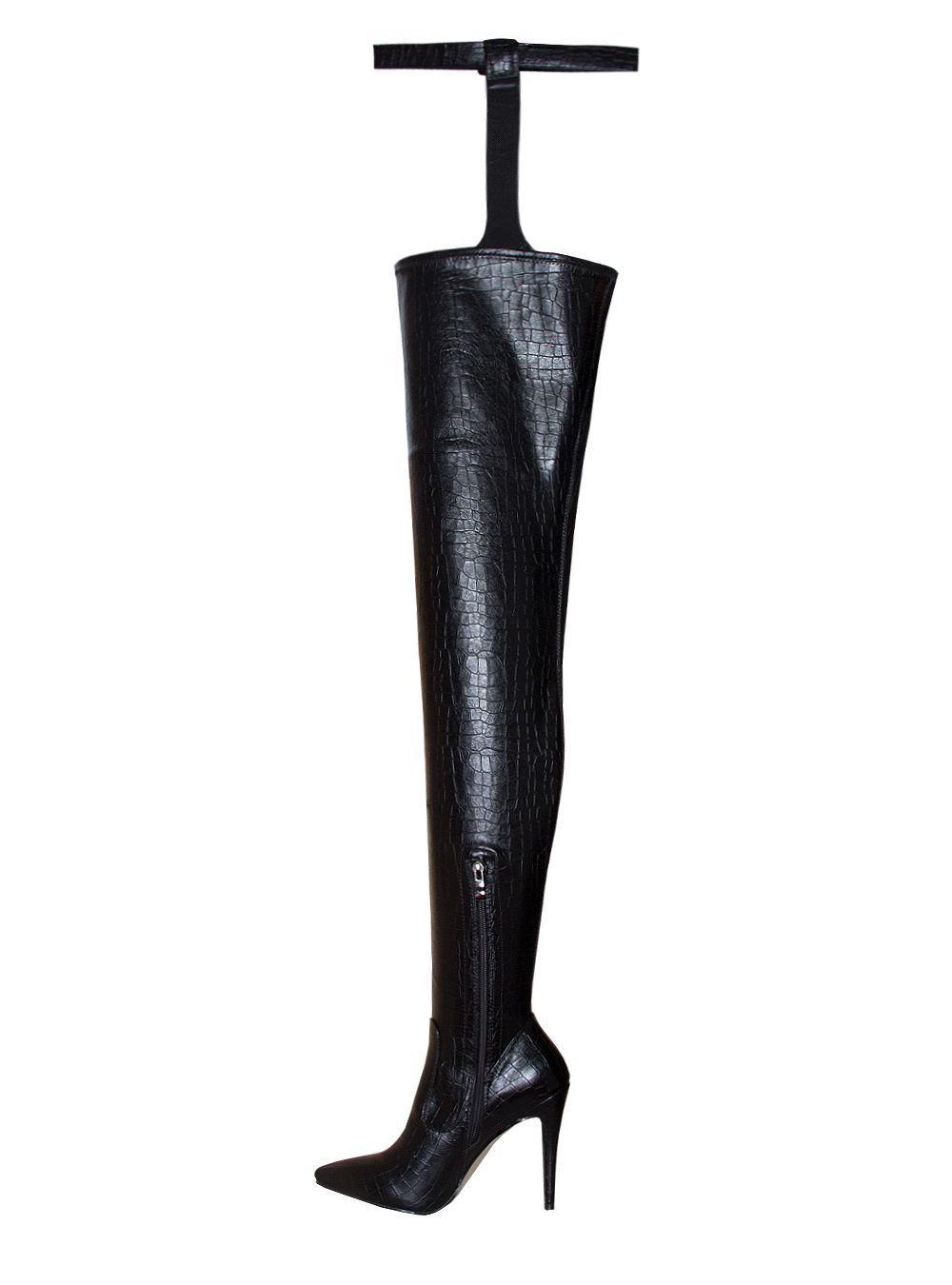Vicki Black Croc Belt Thigh High Boots