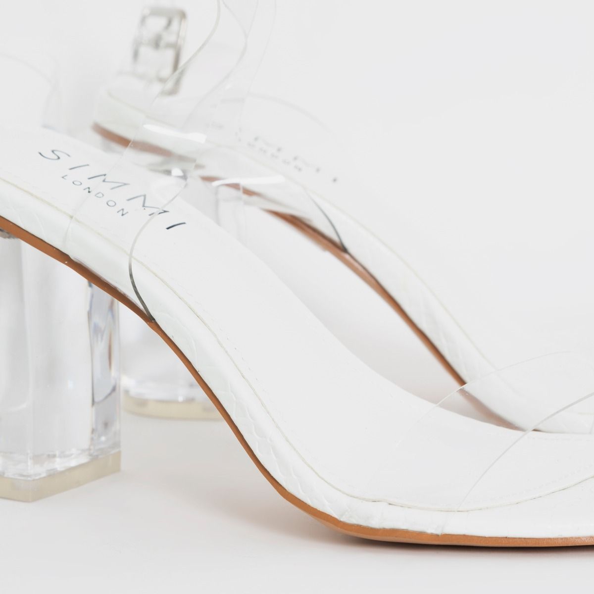 simmi london kimana white croc clear detail heeled sandals