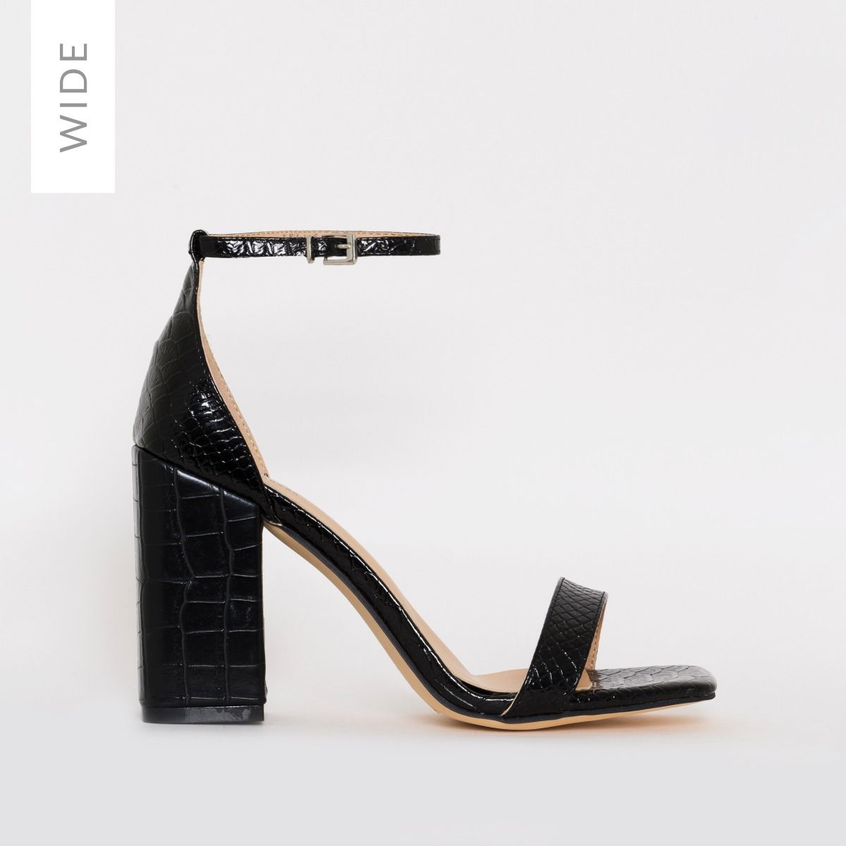 wide fit black patent heels
