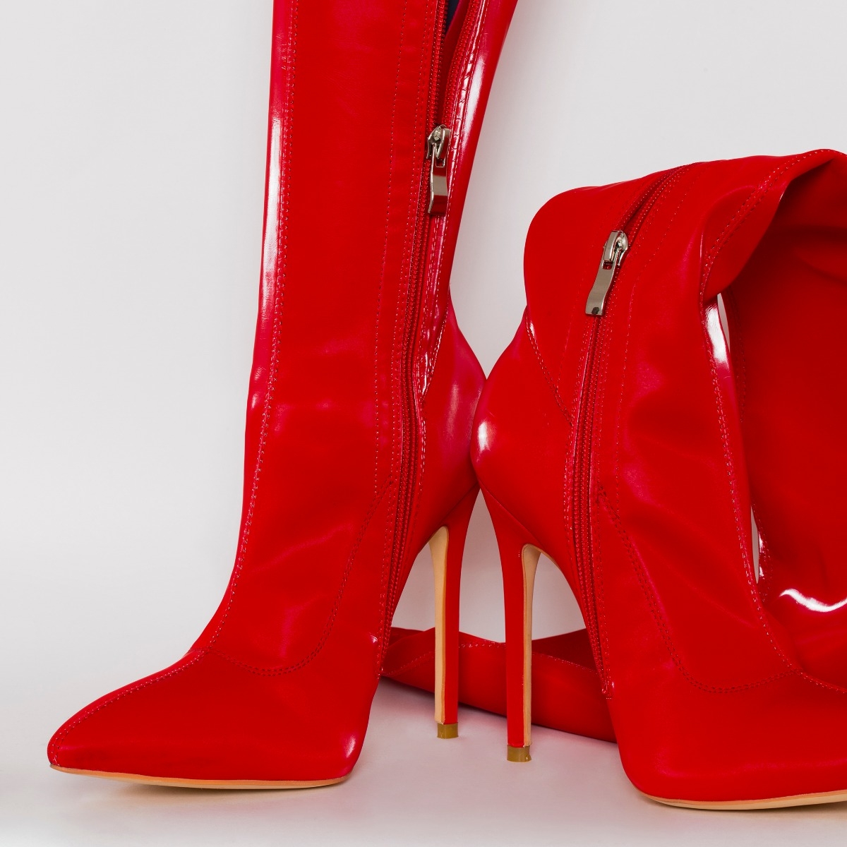 Isabel Red Shine Thigh High Stiletto Boots