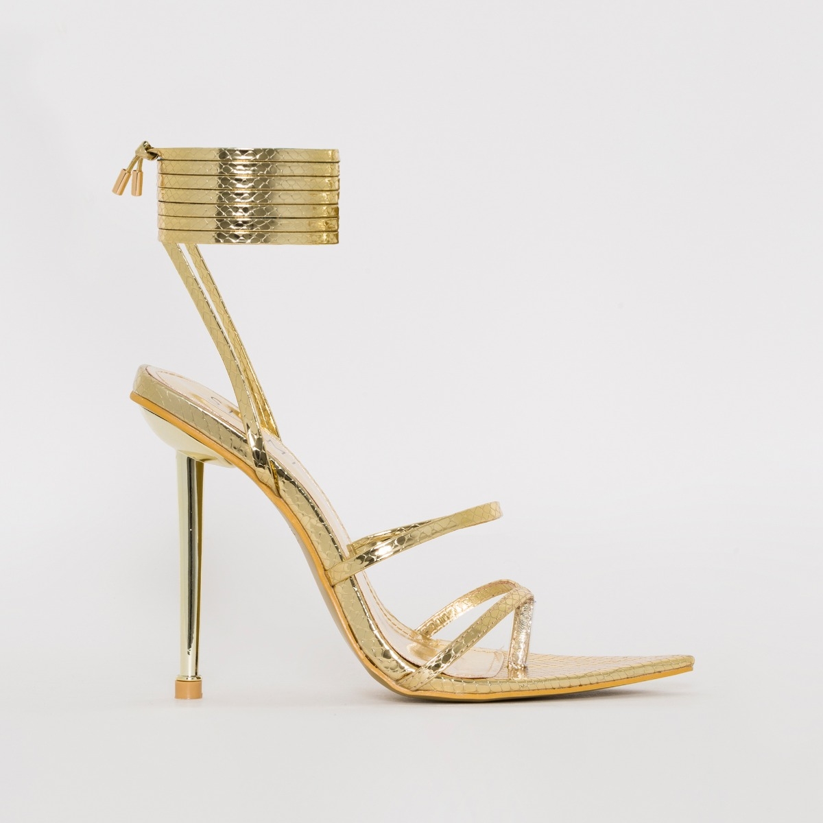 Tyler Gold Snake Print Lace Up Heels
