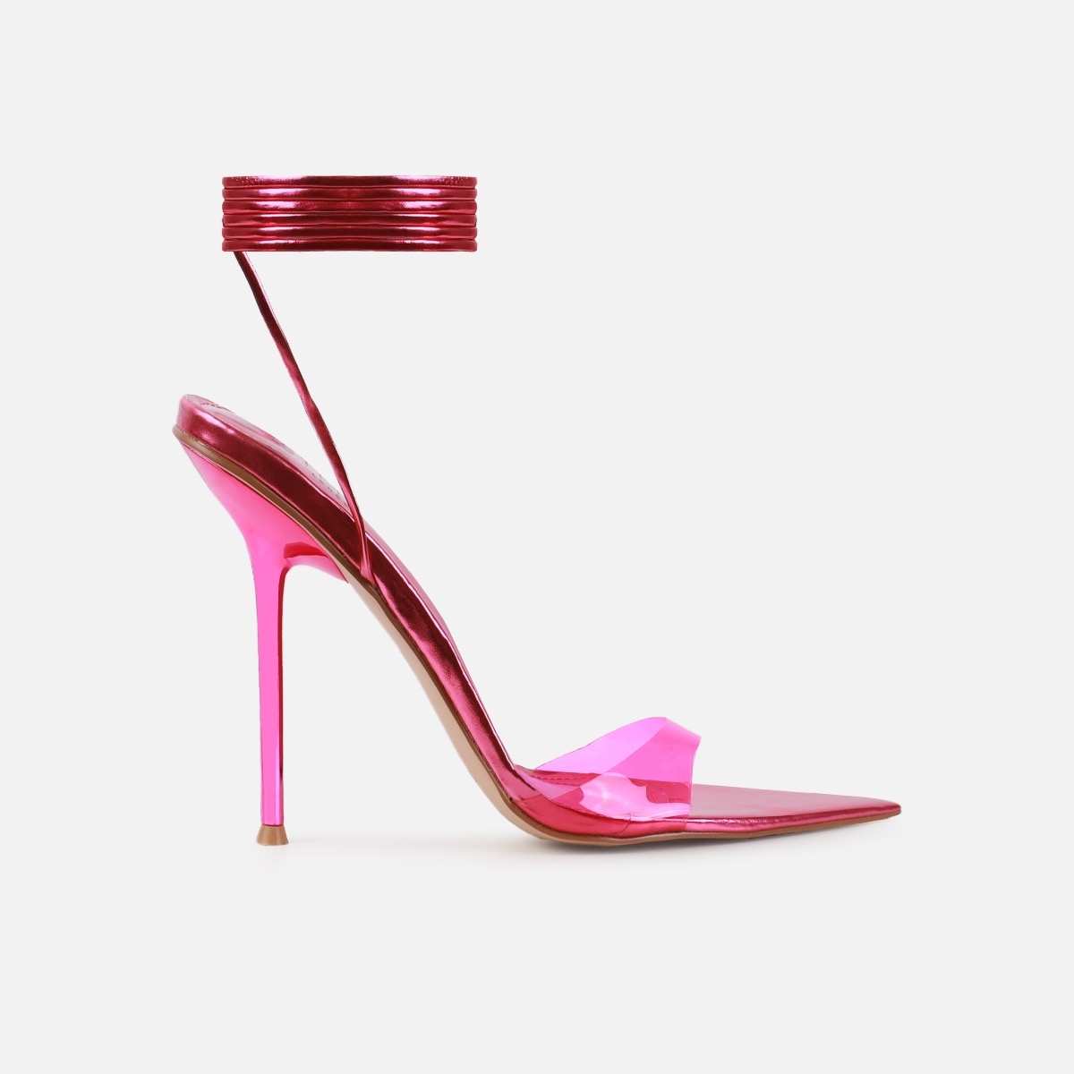 Mary Bedford Ariaa Pink Clear Lace Up Stiletto Heels | SIMMI London