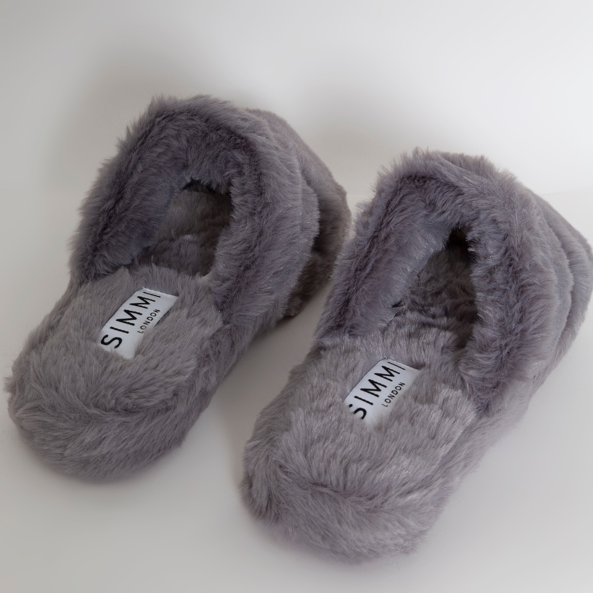 Courtney Grey Fluffy Faux Fur Double Strap Slippers 
