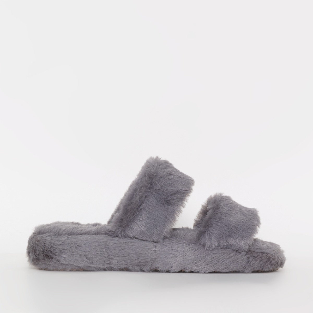 Courtney Grey Fluffy Faux Fur Double Strap Slippers