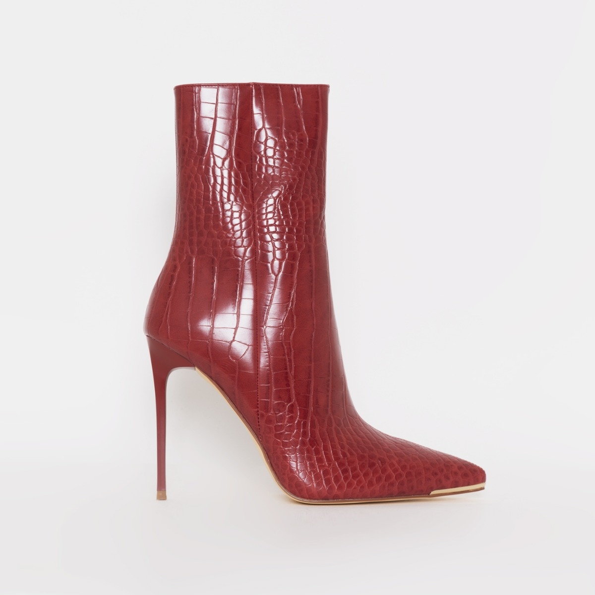 Anusha Red Faux Croc Print Metal Toe Cap Stiletto Ankle Boots | SIMMI ...