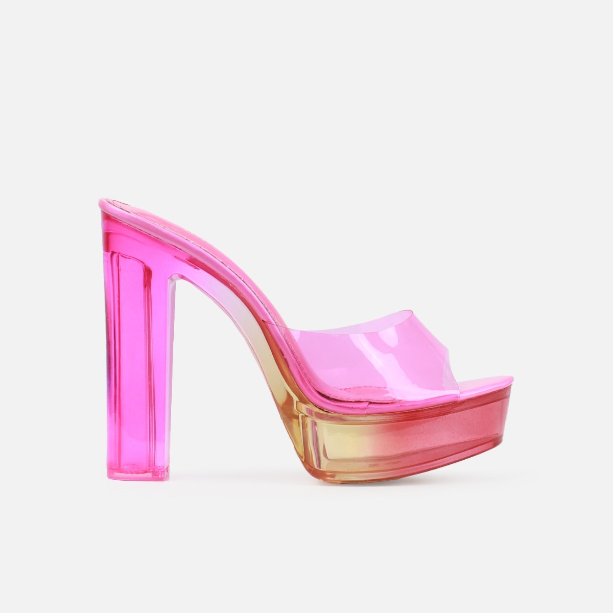 Tasha Ghouri Arelle Pink Ombre Clear Platform Block Mules | SIMMI London