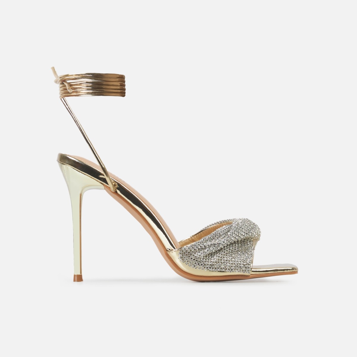 Demi Gold Diamante Trim Lace Up Stiletto Heels | SIMMI London