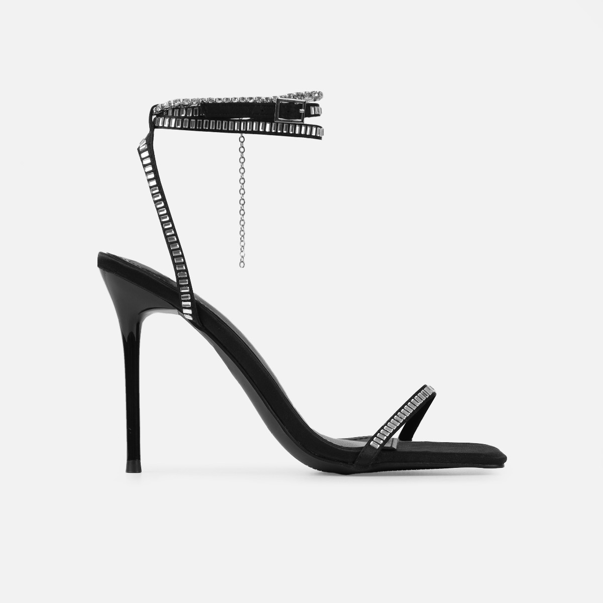 Mary Bedford Dola Black Satin Strappy Diamante Stiletto Heels | SIMMI ...