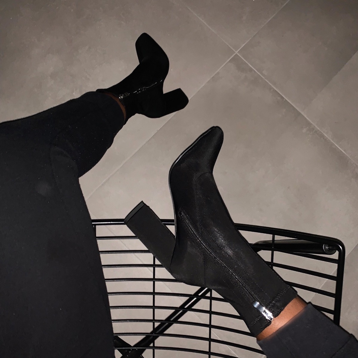 Carina Black Lycra Block Heel Ankle Boots