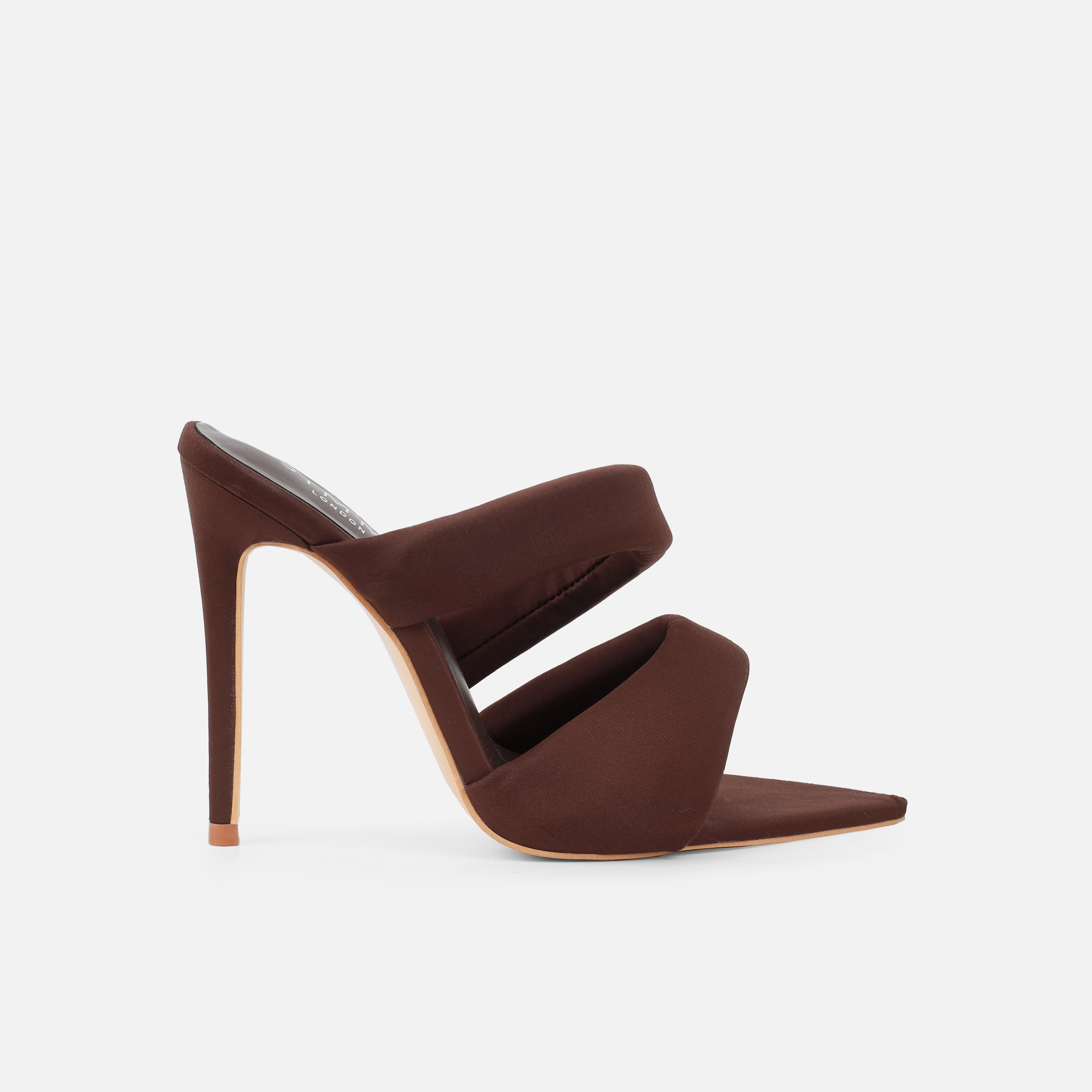 Dio Chocolate Lycra Pointed Toe Heeled Sandals | SIMMI London