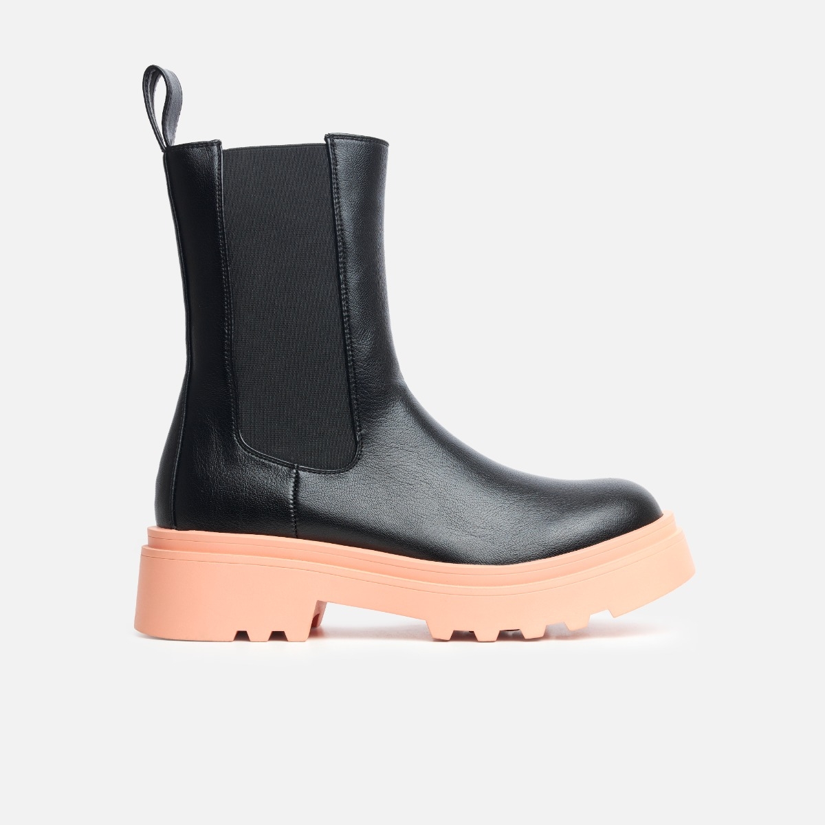 Joshua Black And Pink Stretch Insert Chunky Ankle Boots | SIMMI London