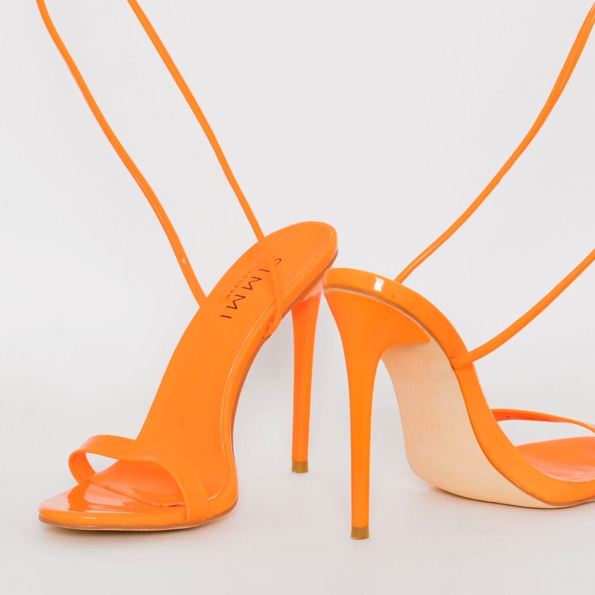 Whitney Orange Patent Tie Up Stiletto Heels
