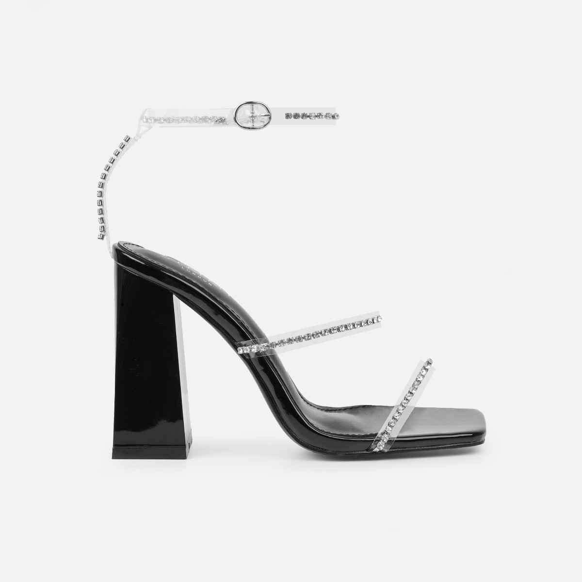 Issy Black Clear Diamante Block Heeled Sandals | SIMMI London
