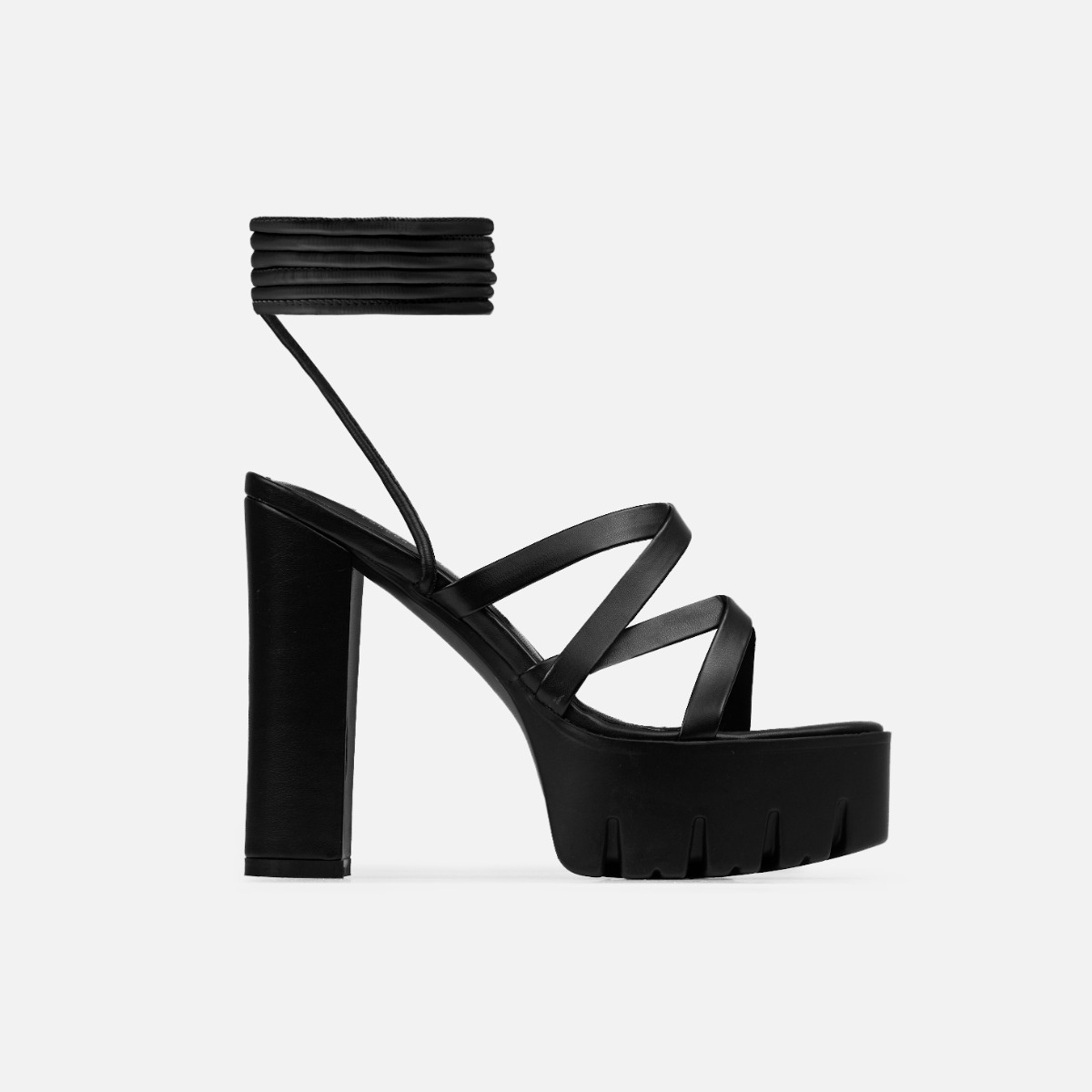 Emma Jones Peep Toe Cuban Heels Platform X Strap Sandals with Back Zipper -  Black in Sexy Heels & Platforms - $65.55