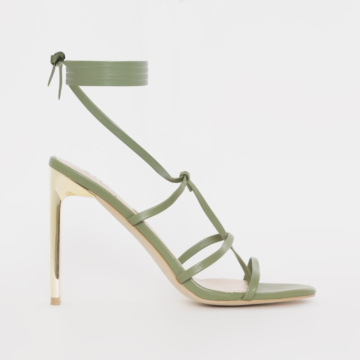Liberty Olive Green Satin Block Heel Ankle Strap Court Shoes