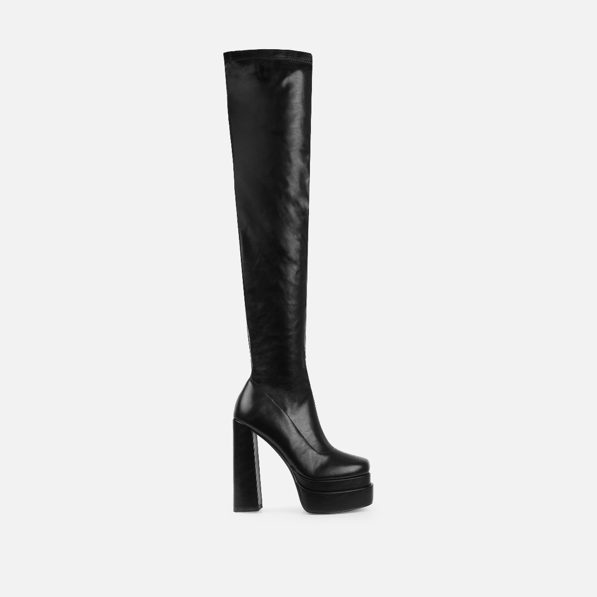 Marina Black Double Platform Block Heel Thigh High Boots | SIMMI London
