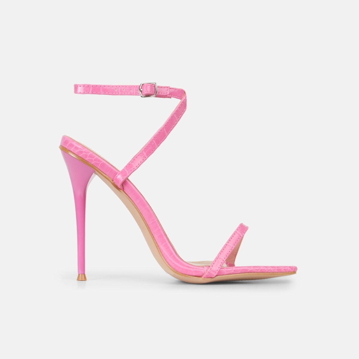 Rosetta Pink Faux Croc Print Strappy Square Stiletto Heels | SIMMI London