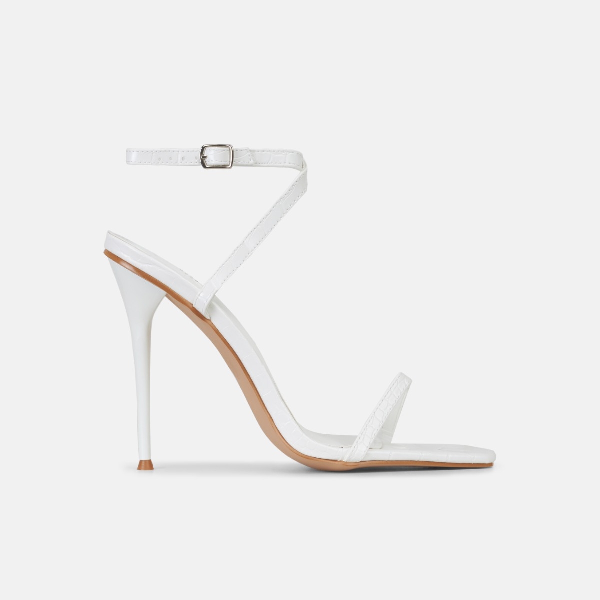 Rosetta White Strappy Square Stiletto Heels | SIMMI London