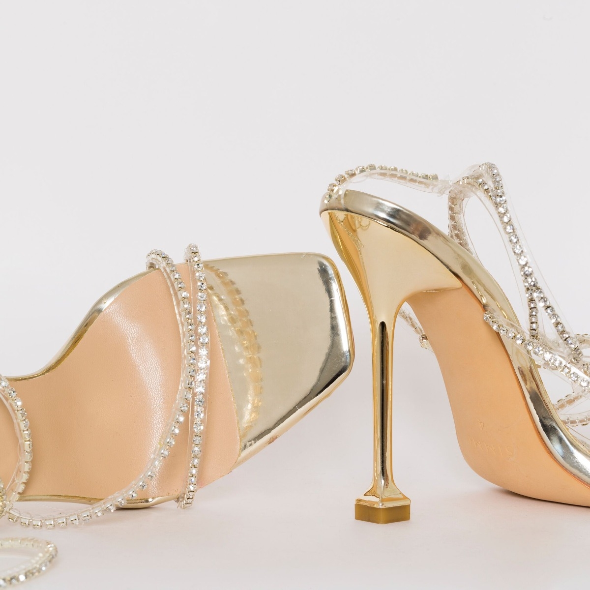 Chantel Gold Clear Diamante Strappy Heels