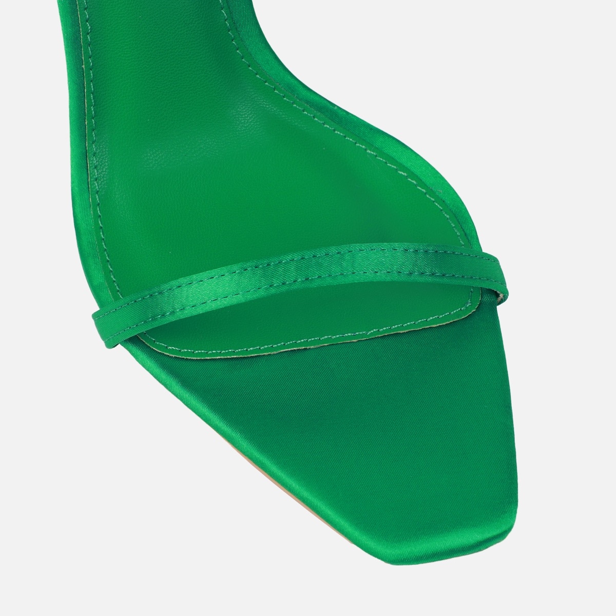 Plume Green Satin Clear Fluffy Bow Heels | SIMMI London