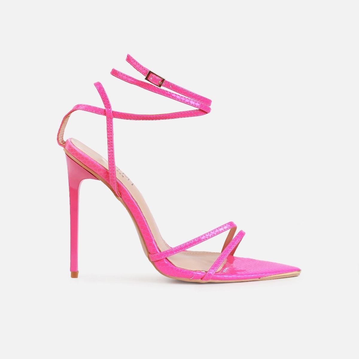 Rubi Pink Faux Snake Print Strappy Stiletto Heels | SIMMI London