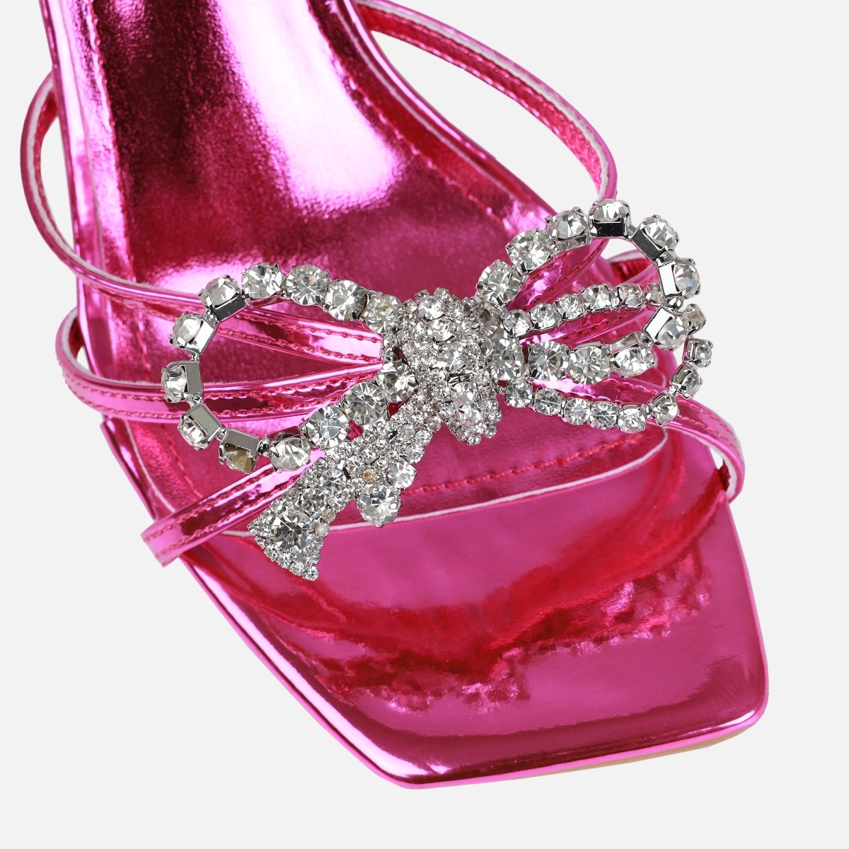 Santo Wide Fit Pink Diamante Bow Stiletto Heels | SIMMI London