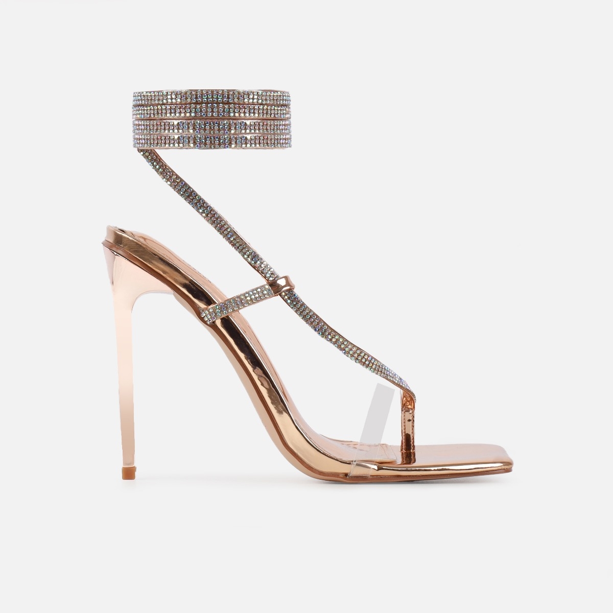 Scarlett Rose Gold Mirror Diamante Lace Up Stiletto Heels | SIMMI London