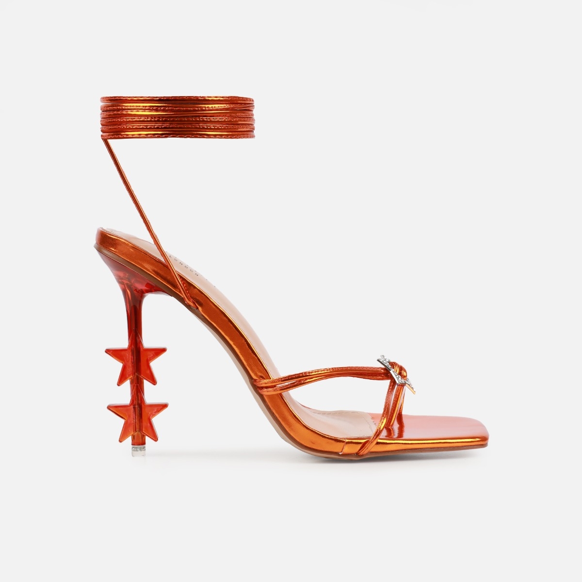 Tasha Ghouri Starz Orange Metallic Lace Up Star Heels | SIMMI London