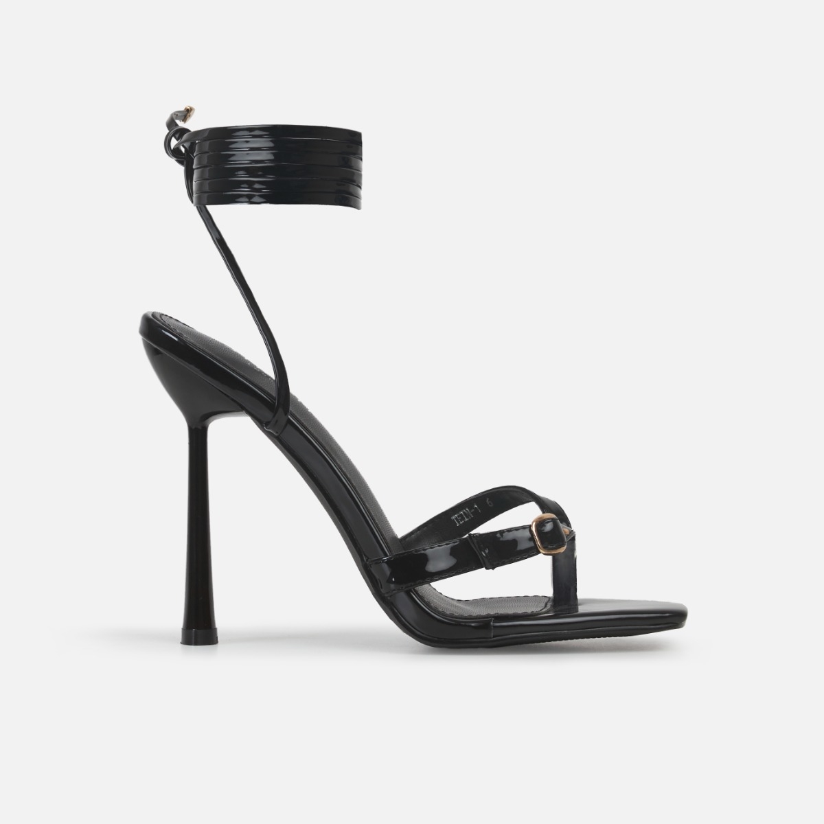 Tein Clear Black Patent Toe Thong Lace Up High Heels | SIMMI London
