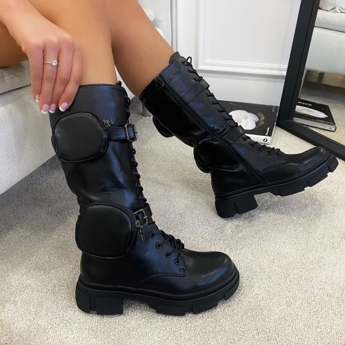 simmi london black chunky sock boots