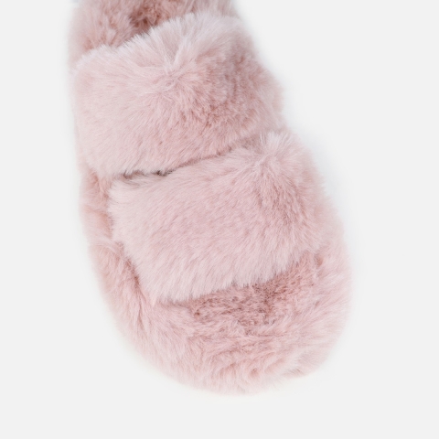 Fuzziest Blush Pink Faux Fur Fluffy Slippers | SIMMI London